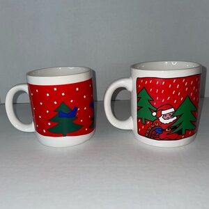 Vintage S. Anderson Christmas Coffee Tea Cocoa Mugs 2pc Set Holiday Santa